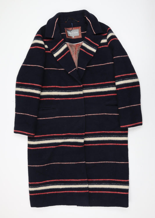 Grace&Oliver Womens Blue Striped Overcoat Coat Size 14 Snap