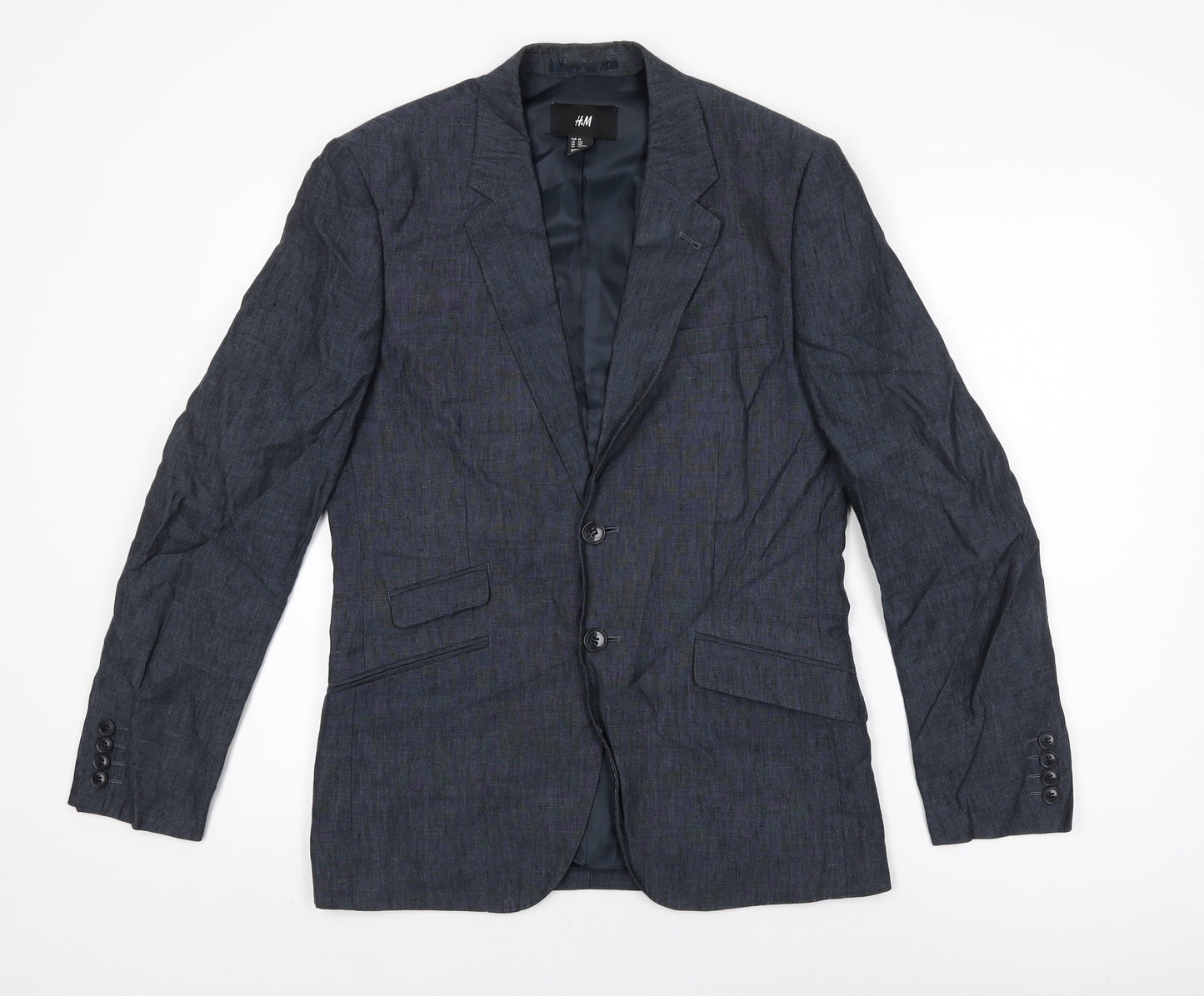 H&M Mens Blue Polyester Jacket Suit Jacket Size 36 Regular