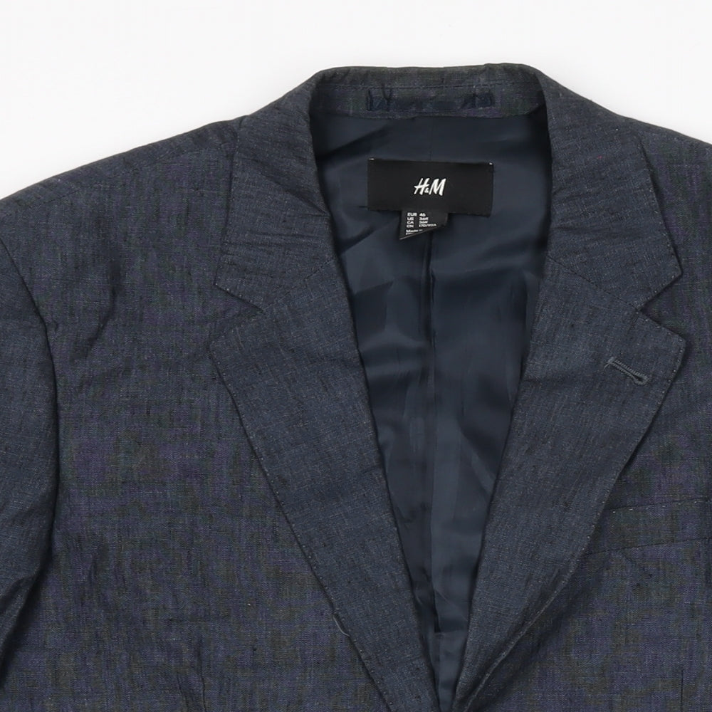 H&M Mens Blue Polyester Jacket Suit Jacket Size 36 Regular