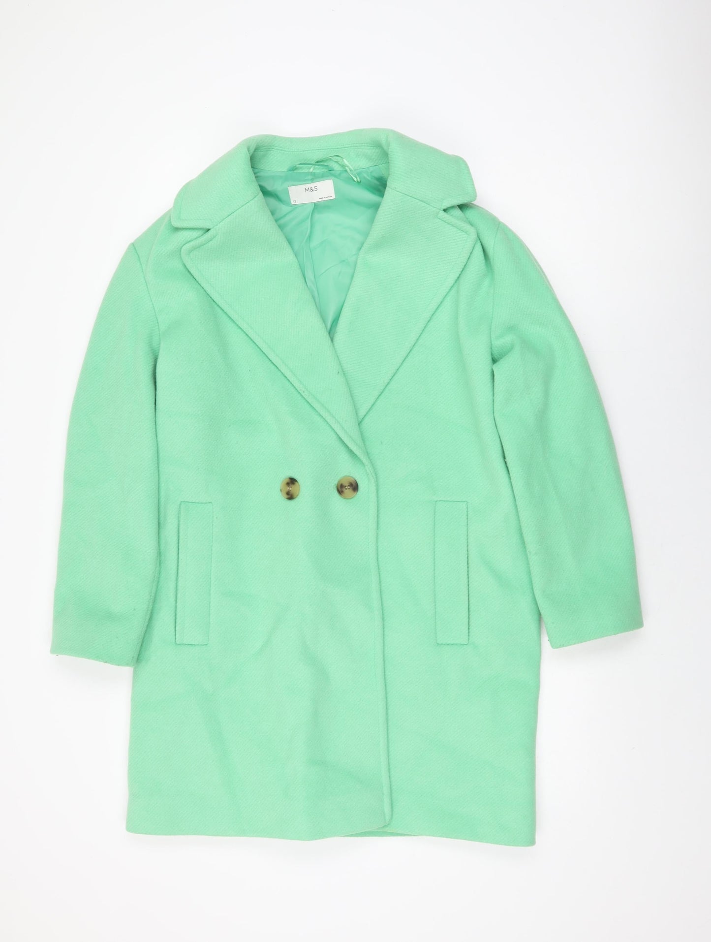 Marks and Spencer Womens Green Overcoat Coat Size 12 Button