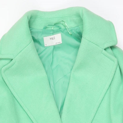 Marks & Spencer Womens Green Overcoat Coat Size 12 Button