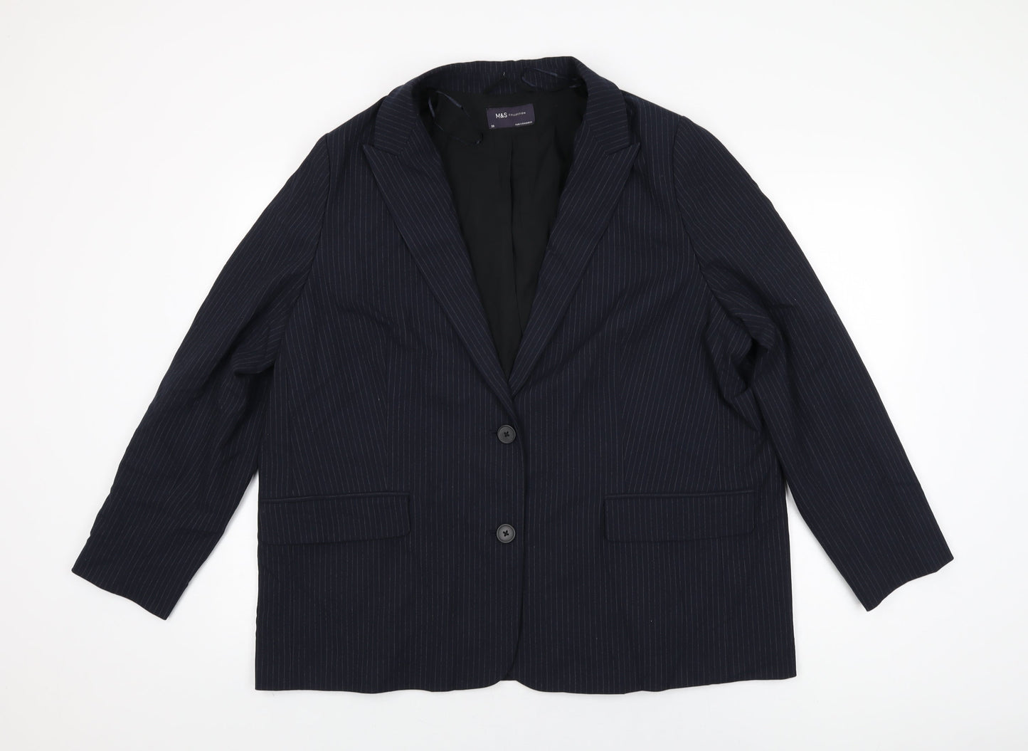 Marks and Spencer Womens Blue Striped Polyester Jacket Suit Jacket Size 20