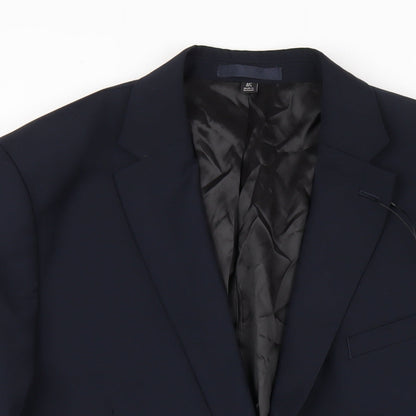 Close-up detail of Autograph men’s blue wool jacket blazer, size 44, regular