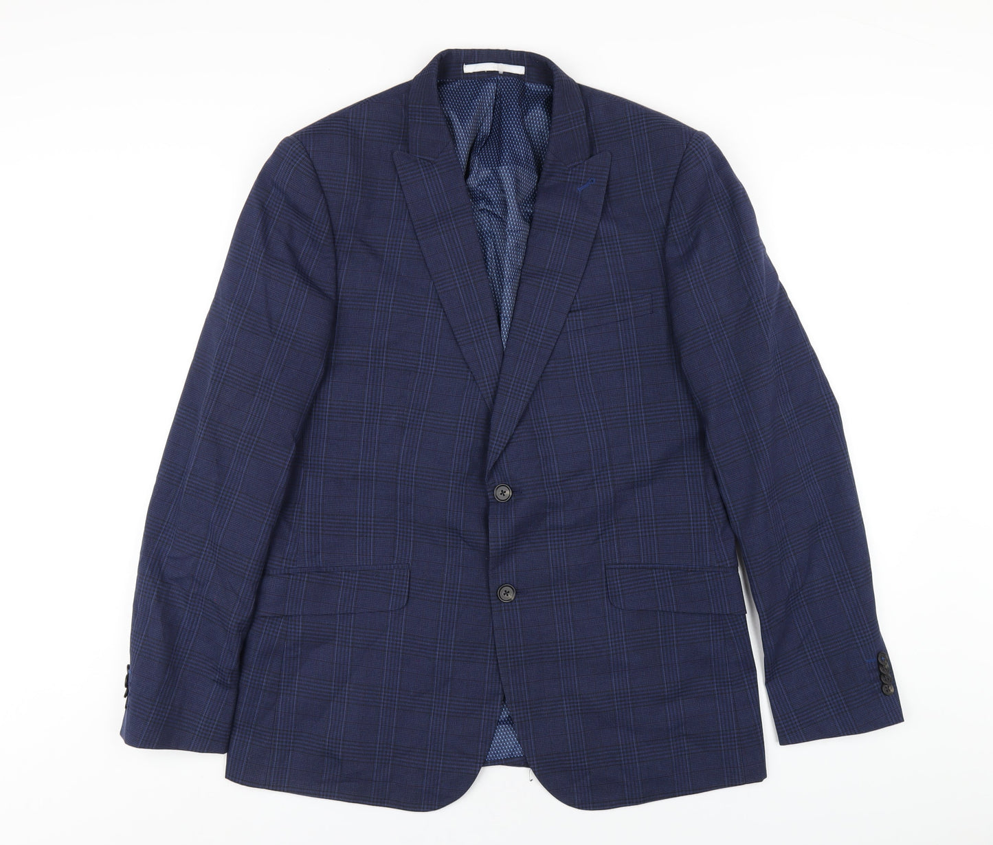 Burton Mens Blue Plaid Polyester Jacket Blazer Size 42 Regular