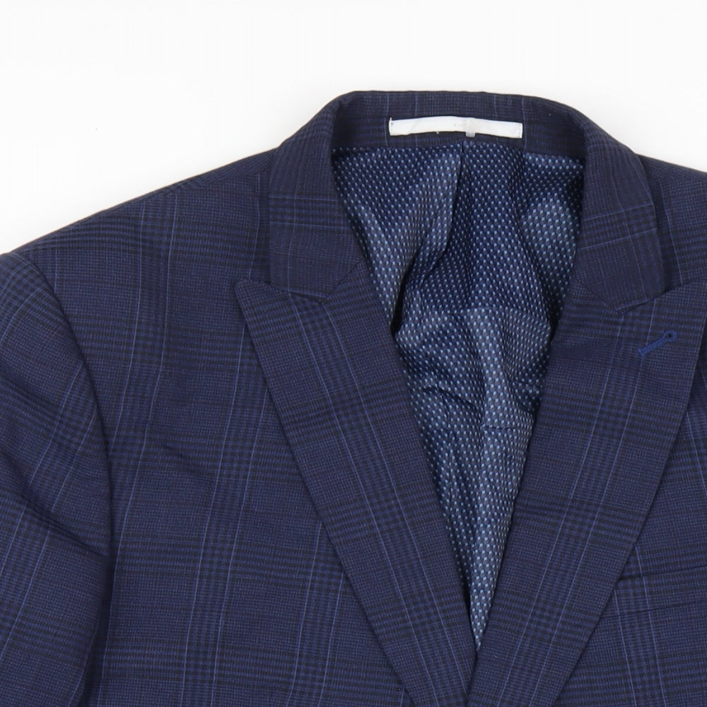 Burton Mens Blue Plaid Polyester Jacket Blazer Size 42 Regular