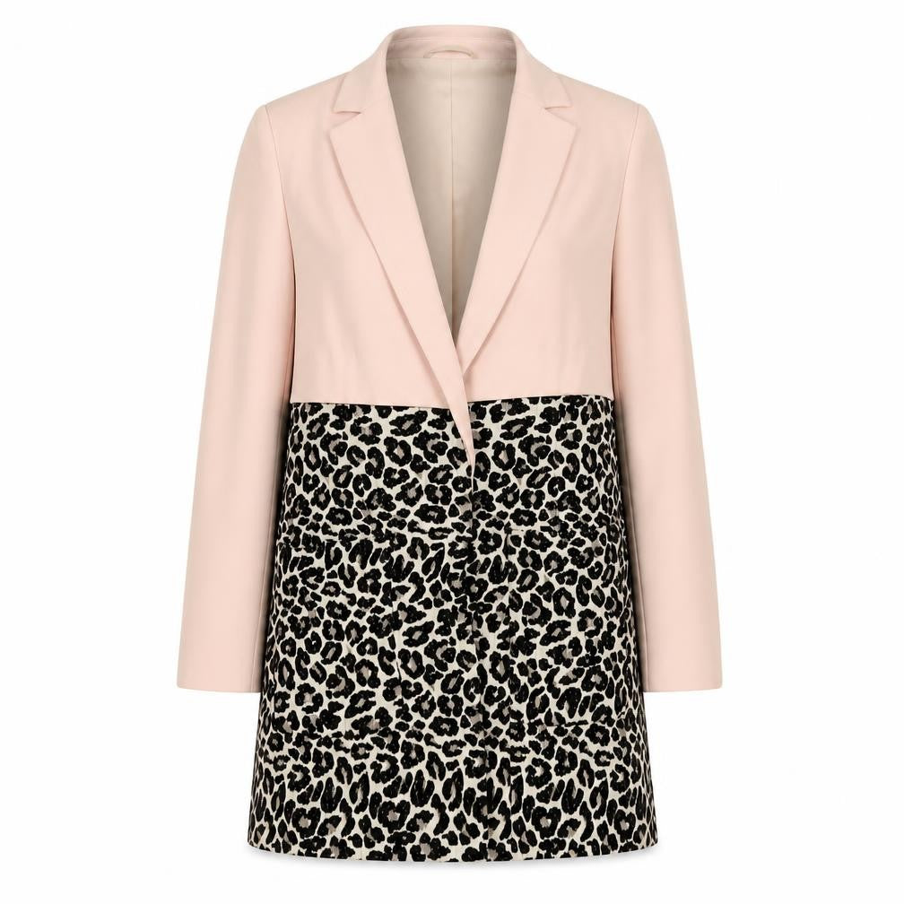River Island Womens Pink Animal Print Overcoat Coat Size 12 Snap - Leopard Print