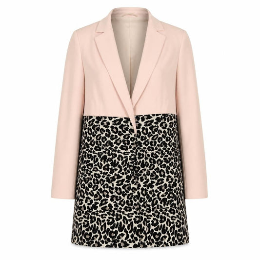 River Island Womens Pink Animal Print Overcoat Coat Size 12 Snap - Leopard Print