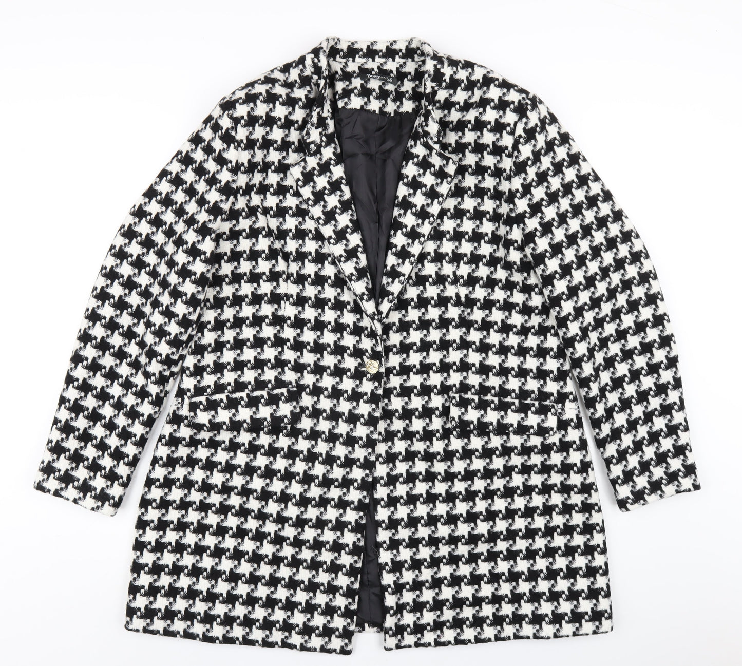 Bonmarché Womens Black Geometric Overcoat Coat Size 18 Button