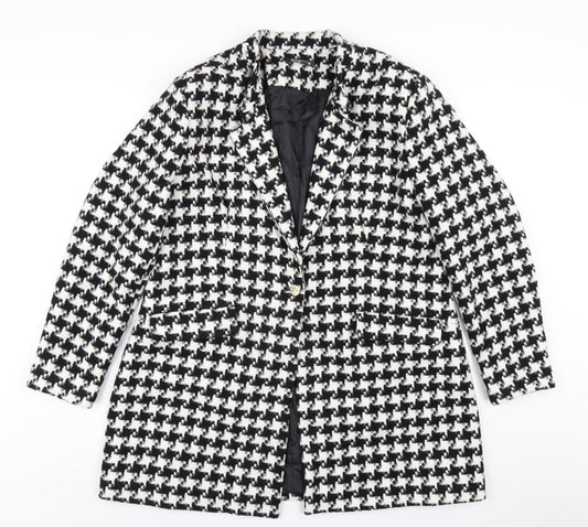 Bonmarché Womens Black Geometric Overcoat Coat Size 18 Button