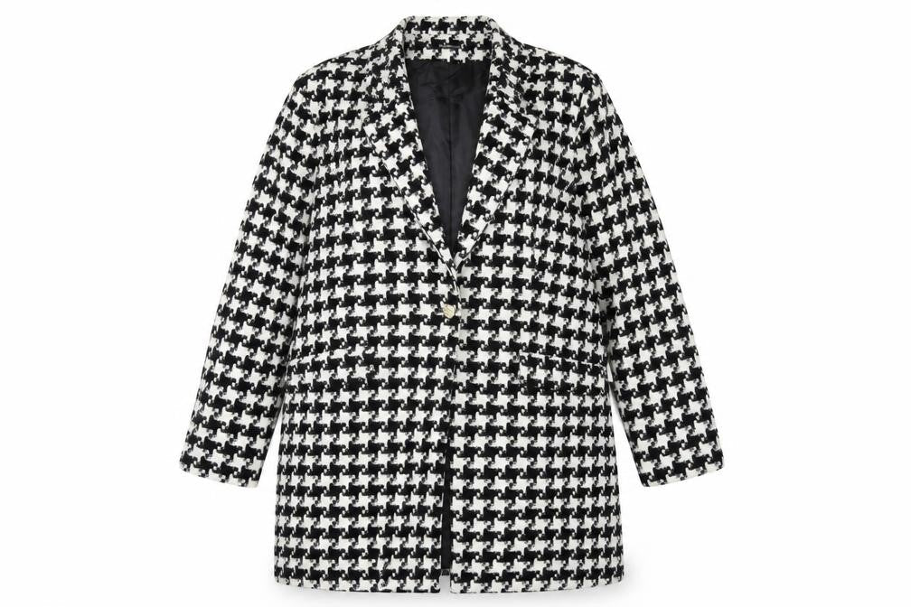 Bonmarché Womens Black Geometric Overcoat Coat Size 18 Button