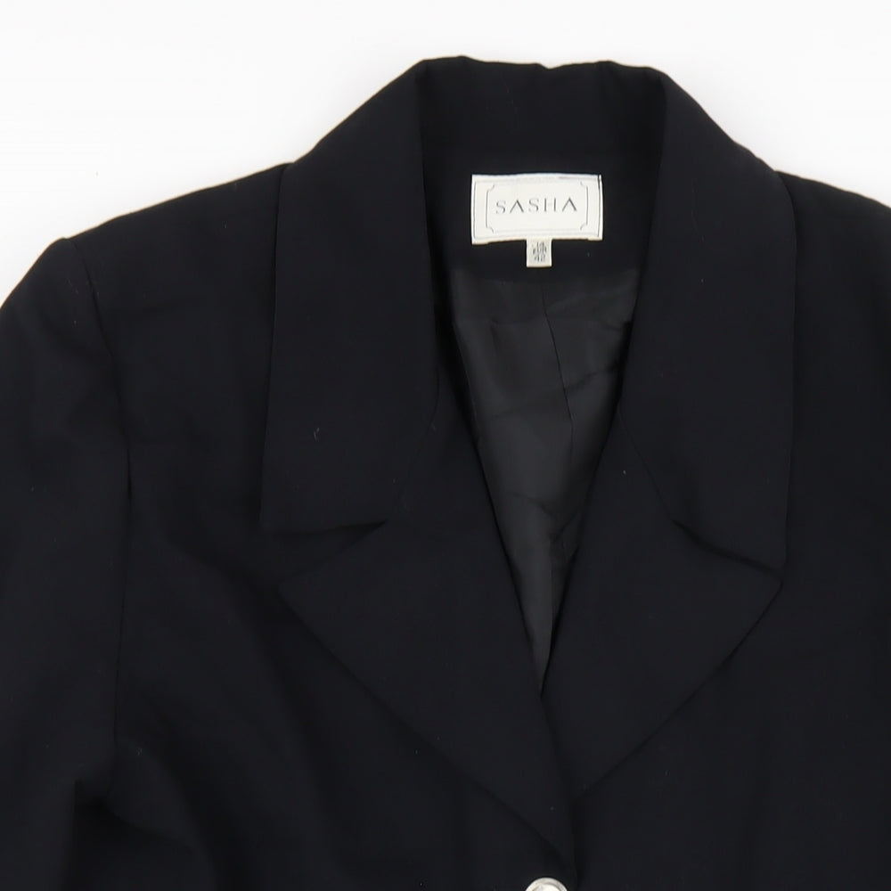 Sasha Womens Blue Jacket Blazer Size 14 Button