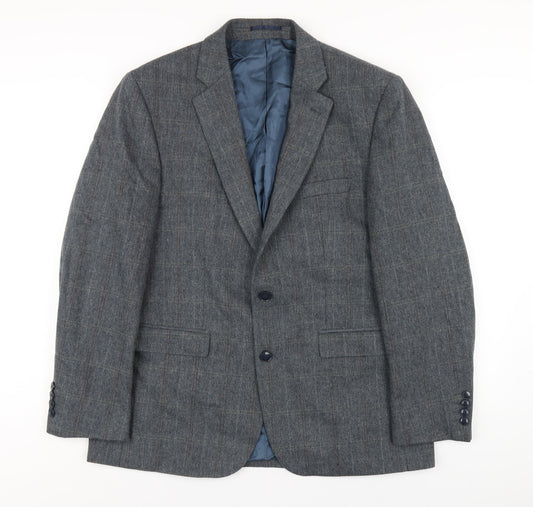 Wellington Mens Blue Plaid Polyester Jacket Blazer Size 42 Regular