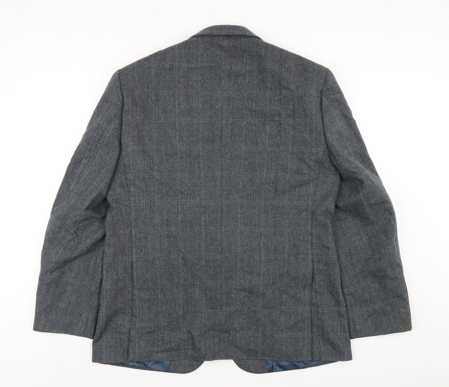 Wellington Mens Blue Plaid Polyester Jacket Blazer Size 42 Regular