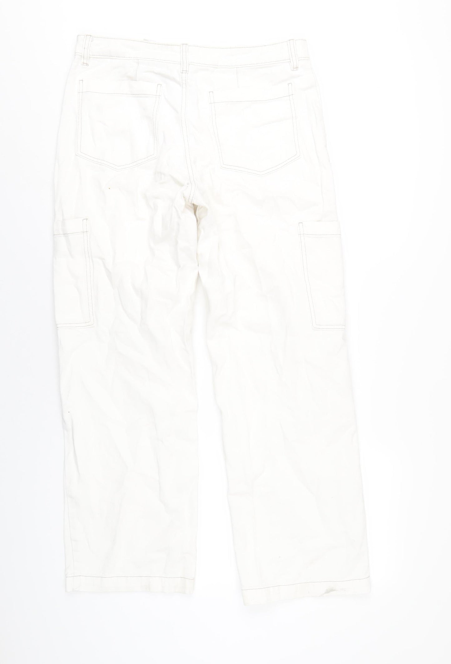 H&M Womens Ivory Cotton Straight Jeans Size 10 L30 in Regular Zip