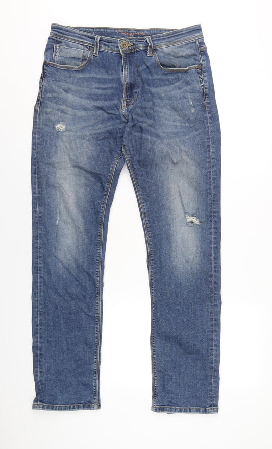 Pepe Jeans Mens Blue Cotton Straight Jeans Size 32 in L33 in Regular Zip