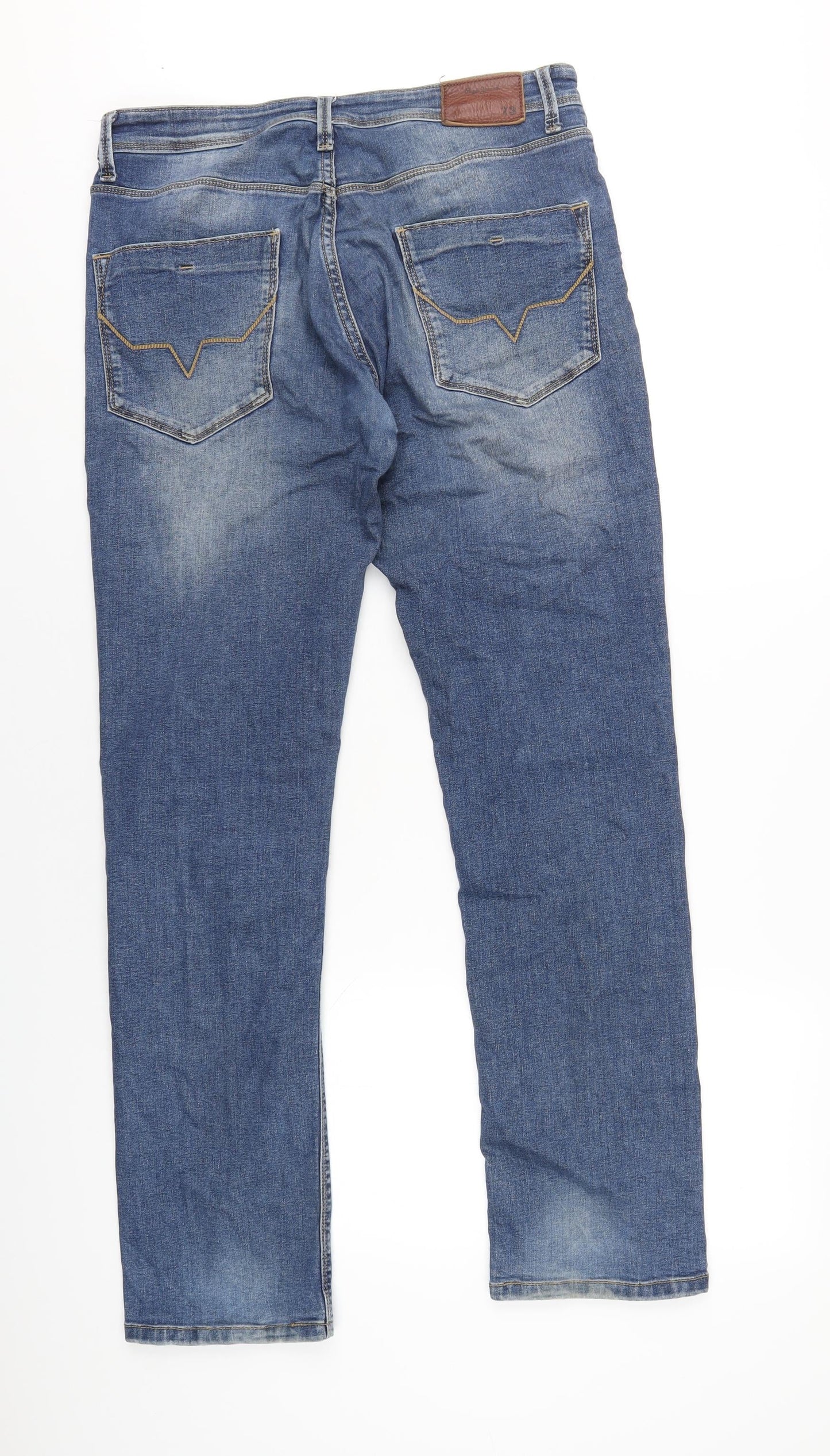 Pepe Jeans Mens Blue Cotton Straight Jeans Size 32 in L33 in Regular Zip