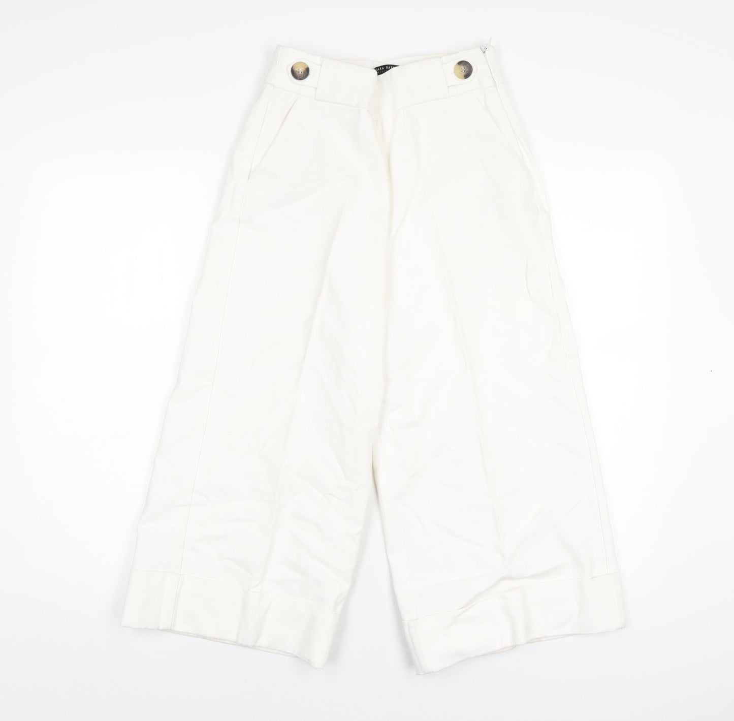Zara Womens White Cotton Capri Jeans Size XS L20 in Regular Zip