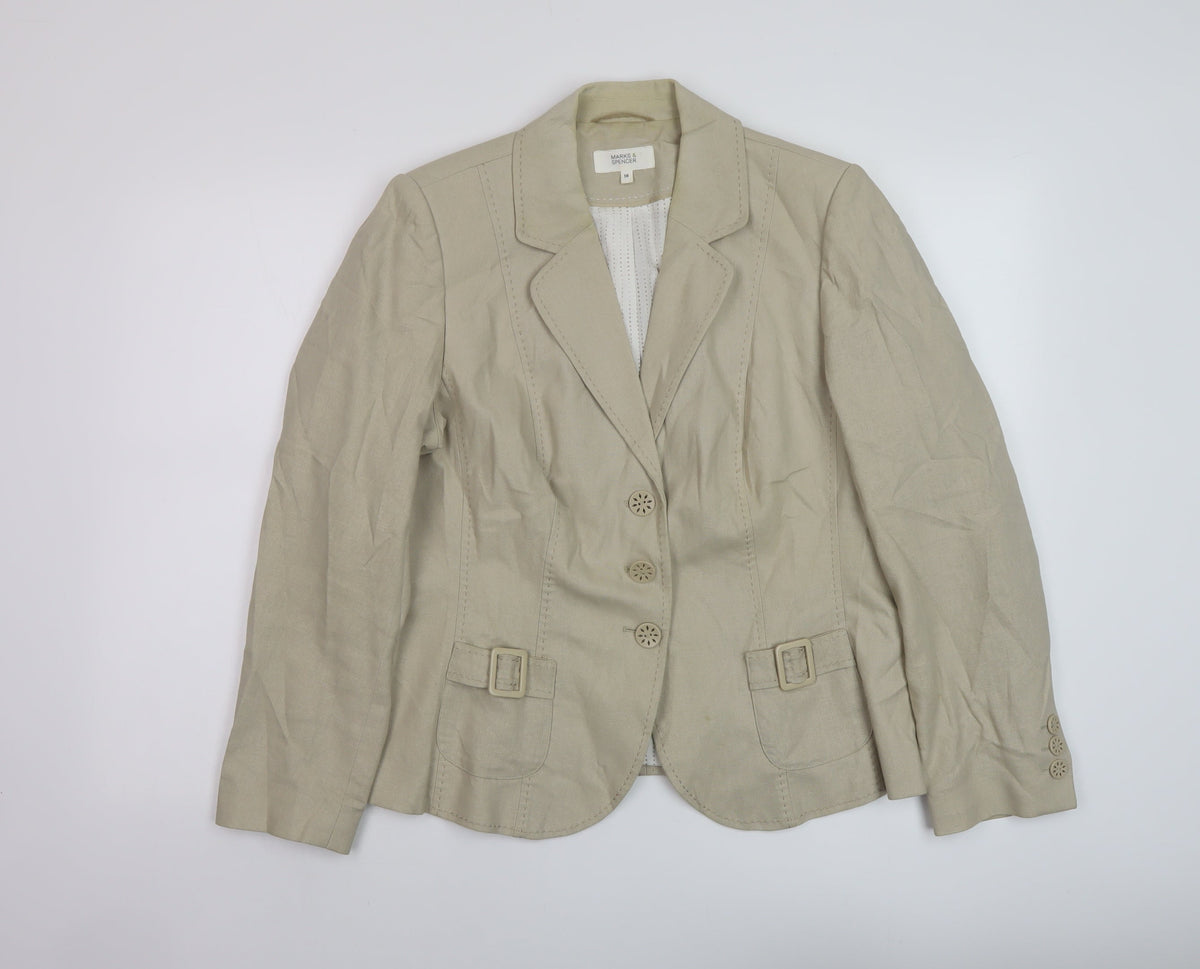 Marks & Spencer Womens Beige Jacket Size 16 Button