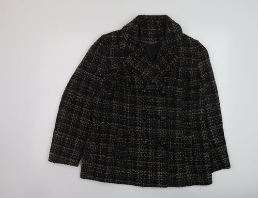 Bonmarché Womens Black Geometric Overcoat Coat Size 12 Button