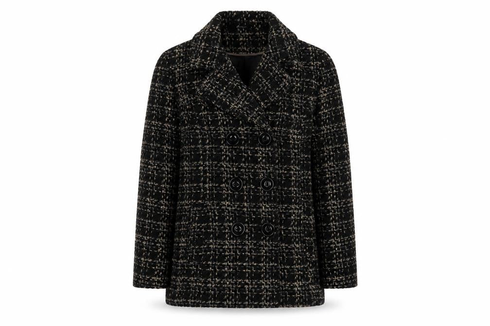 Bonmarché Womens Black Geometric Overcoat Coat Size 12 Button