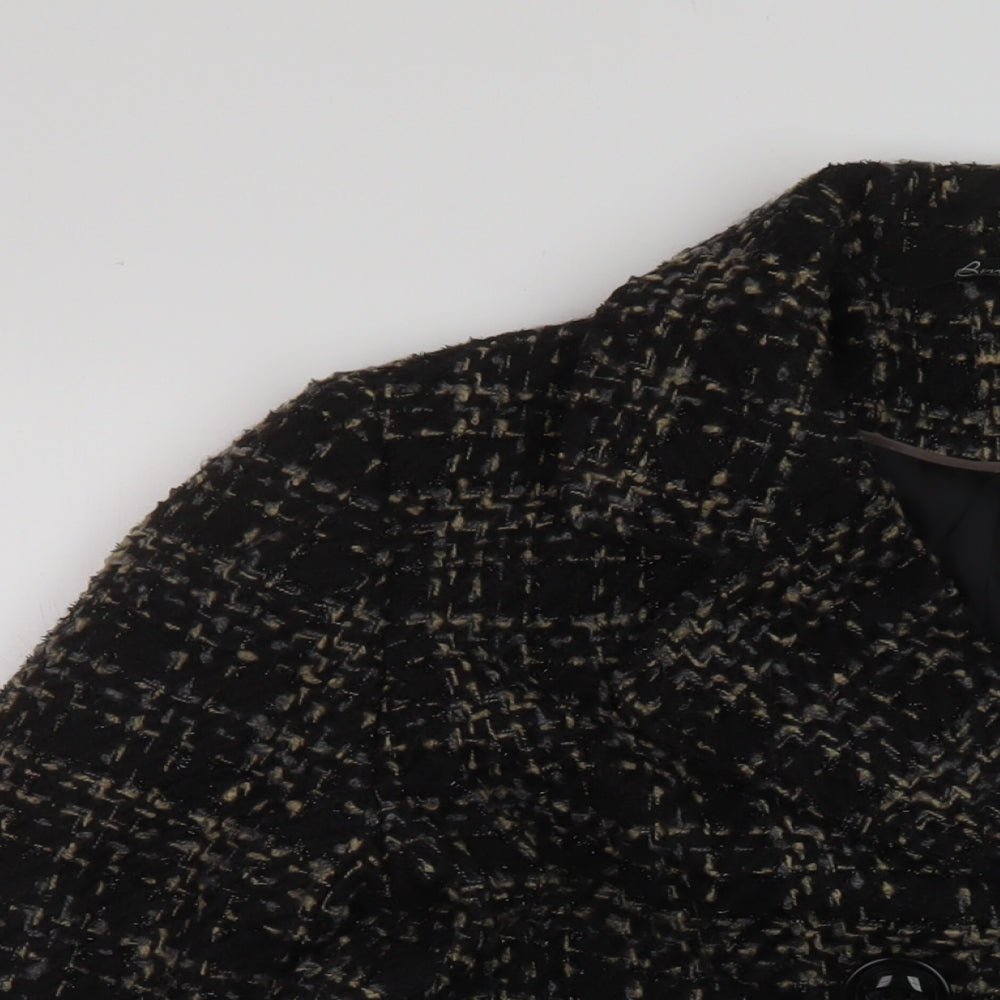 Bonmarché Womens Black Geometric Overcoat Coat Size 12 Button