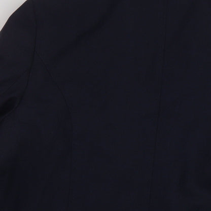 Brand and care label for EMW women’s blue jacket, size UK 18, hook & eye