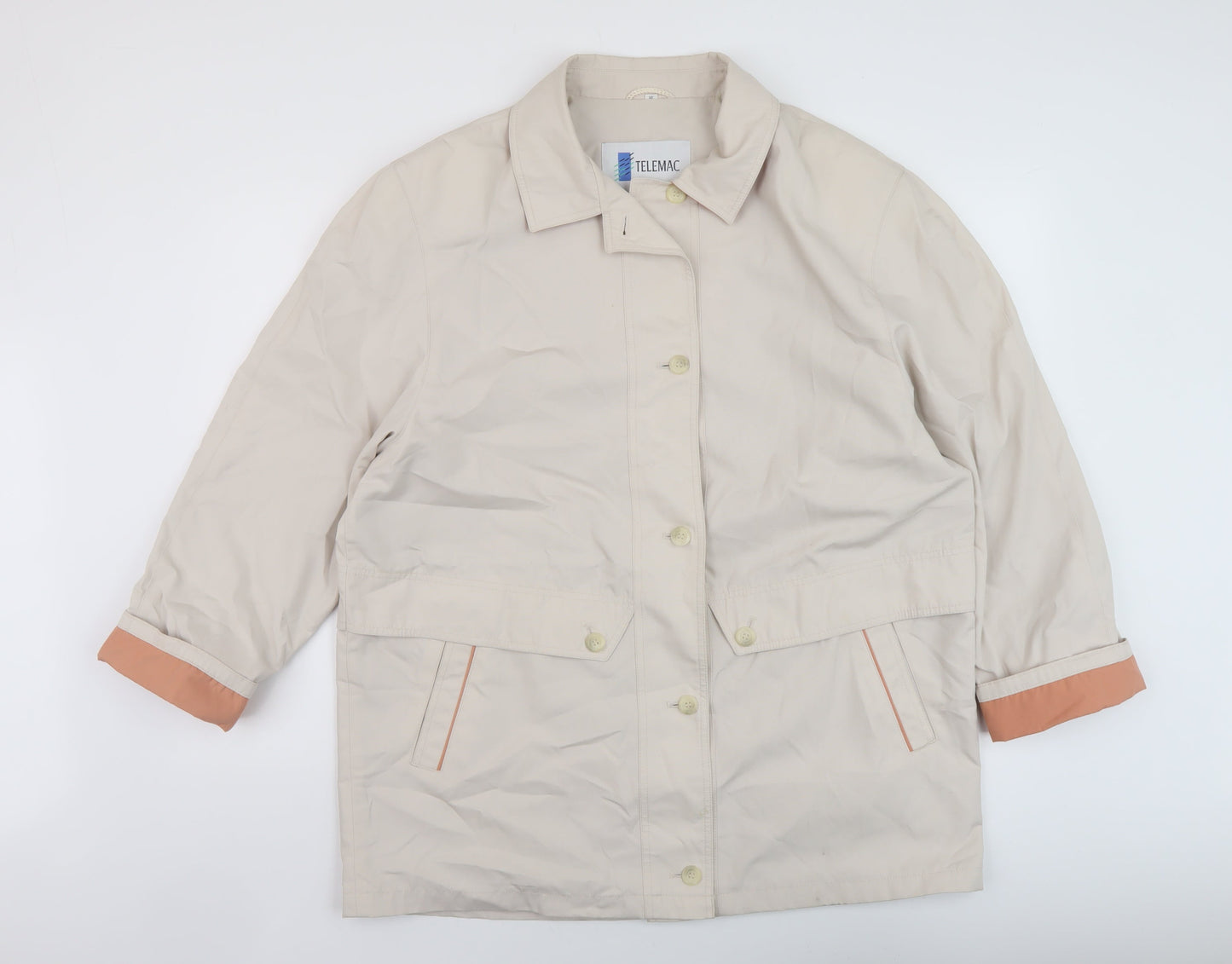 Telemac Womens Beige Overcoat Coat Size 16 Button