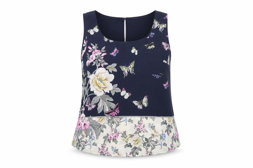 Oasis Womens Blue Floral Polyester Basic Tank Size 8 Round Neck
