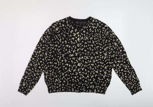 Marks and Spencer Womens Black Round Neck Animal Print Viscose Cardigan Jumper Size 20