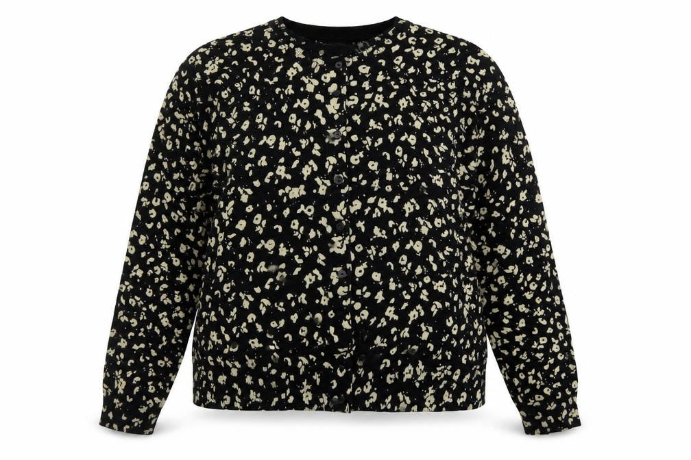 Marks & Spencer Womens Black Round Neck Animal Print Viscose Cardigan Jumper Size 20