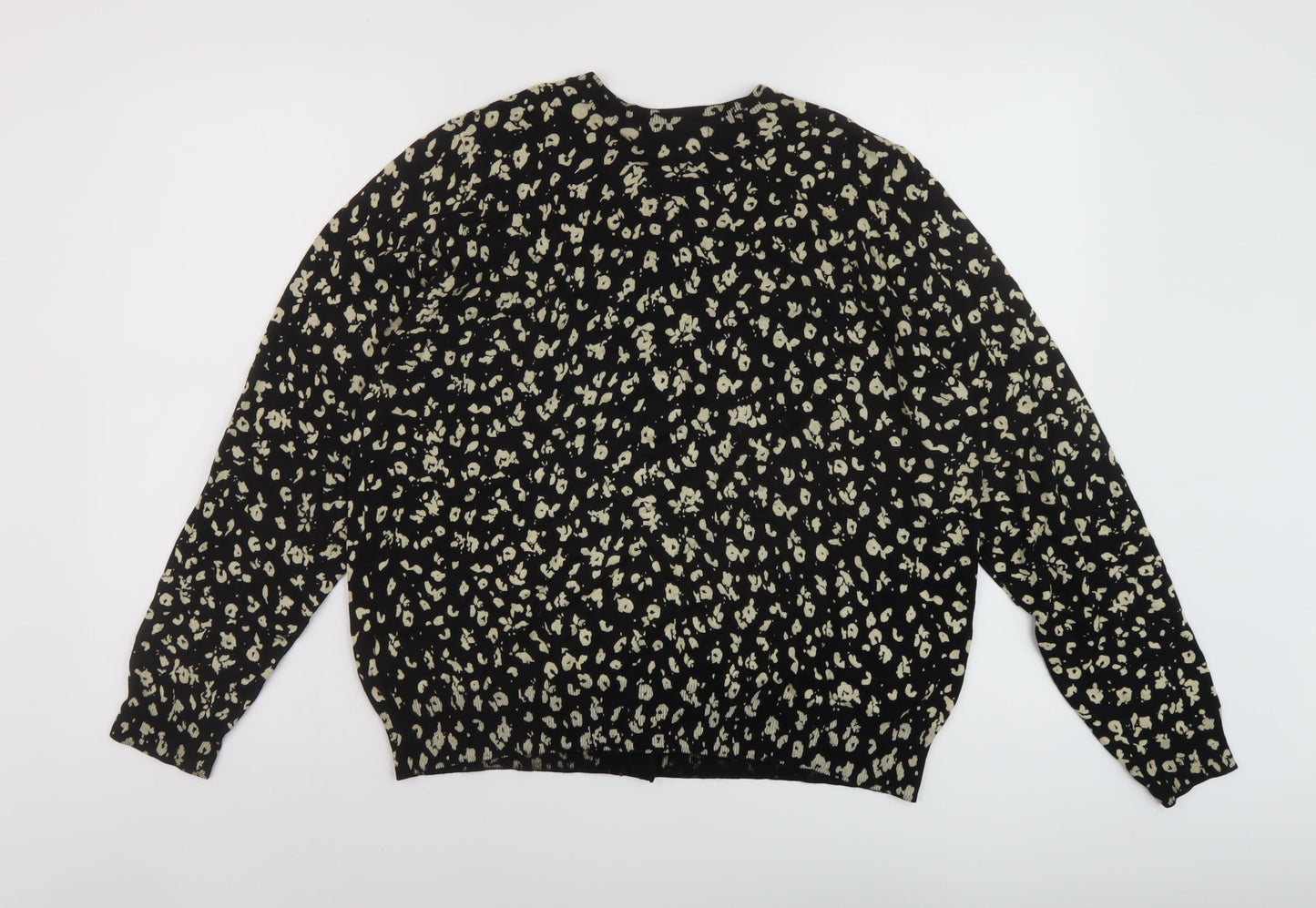 Marks and Spencer Womens Black Round Neck Animal Print Viscose Cardigan Jumper Size 20