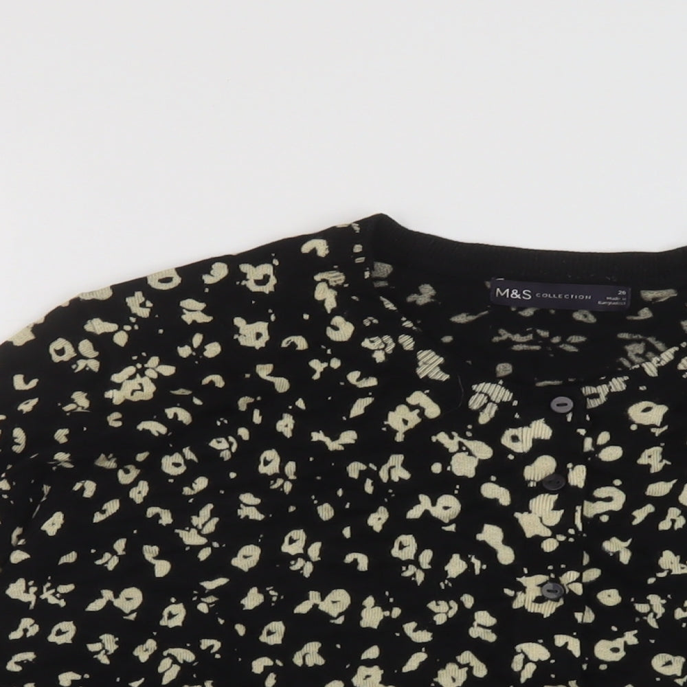 Marks and Spencer Womens Black Round Neck Animal Print Viscose Cardigan Jumper Size 20