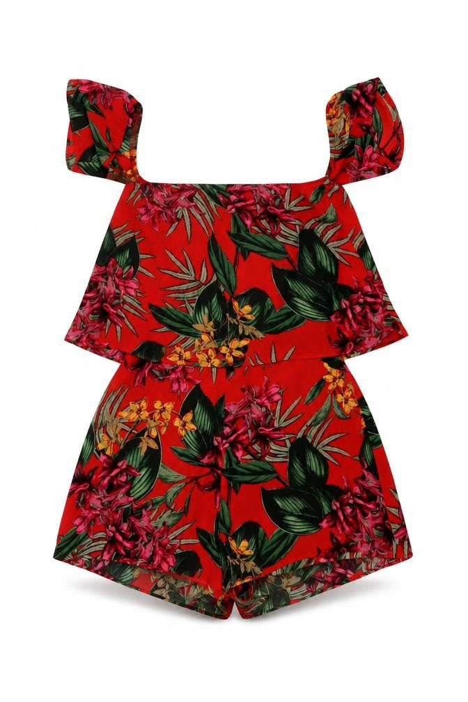 Missguided Womens Red Floral Polyester Playsuit One-Piece Size 4 Zip