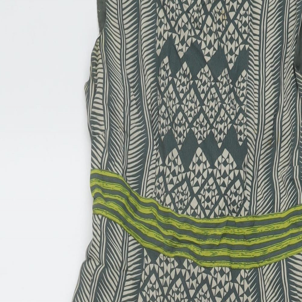 Monsoon Womens Grey Geometric Viscose A-Line Size 10 Round Neck Button