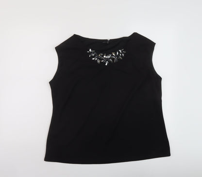 Additional front view of Roman women’s black polyester basic t-shirt, size UK 20, round neck