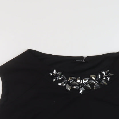 Close-up detail of Roman women’s black polyester basic t-shirt, size UK 20, round neck