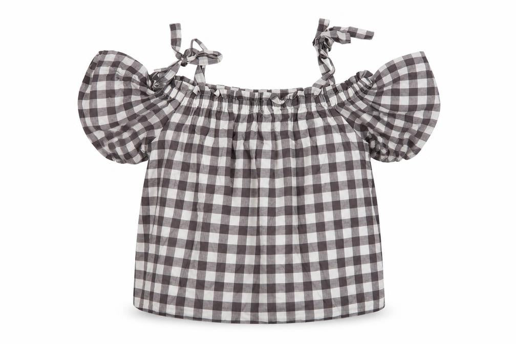 Great Plains Womens Grey Check Cotton Basic Blouse Size 10 Square Neck