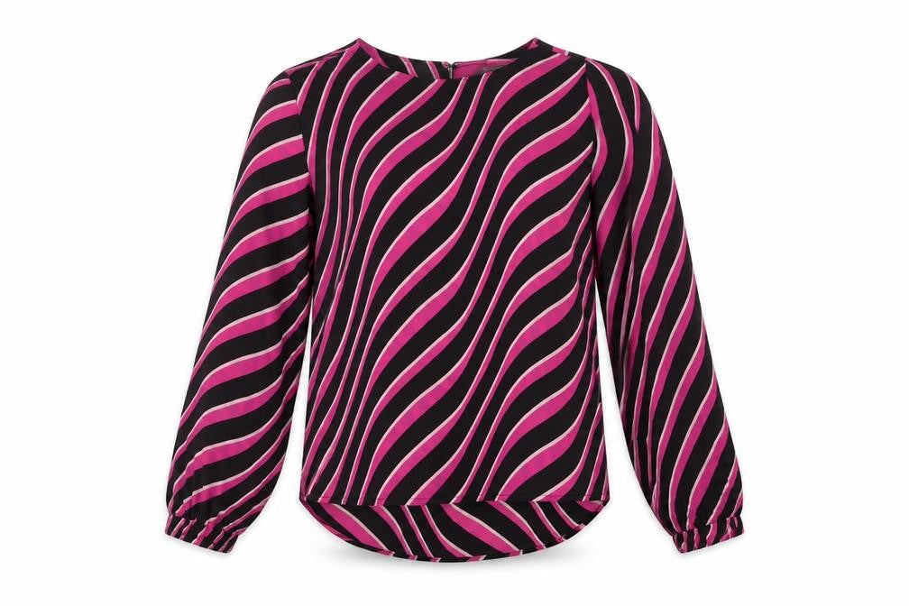 Marks & Spencer Womens Beige Striped Polyester Basic Blouse Size 6 Round Neck