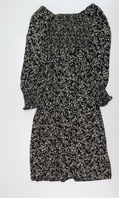 Additional front view of Missguided women’s black floral polyester a-line, size UK 8, square neck pullover