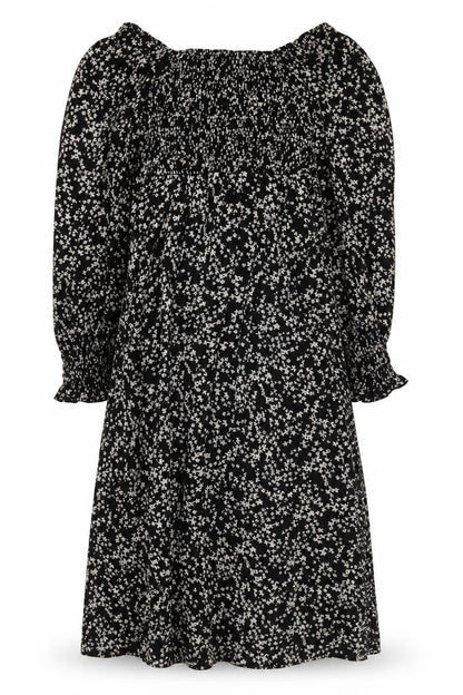 Front view of Missguided women’s black floral polyester a-line, size UK 8, square neck pullover