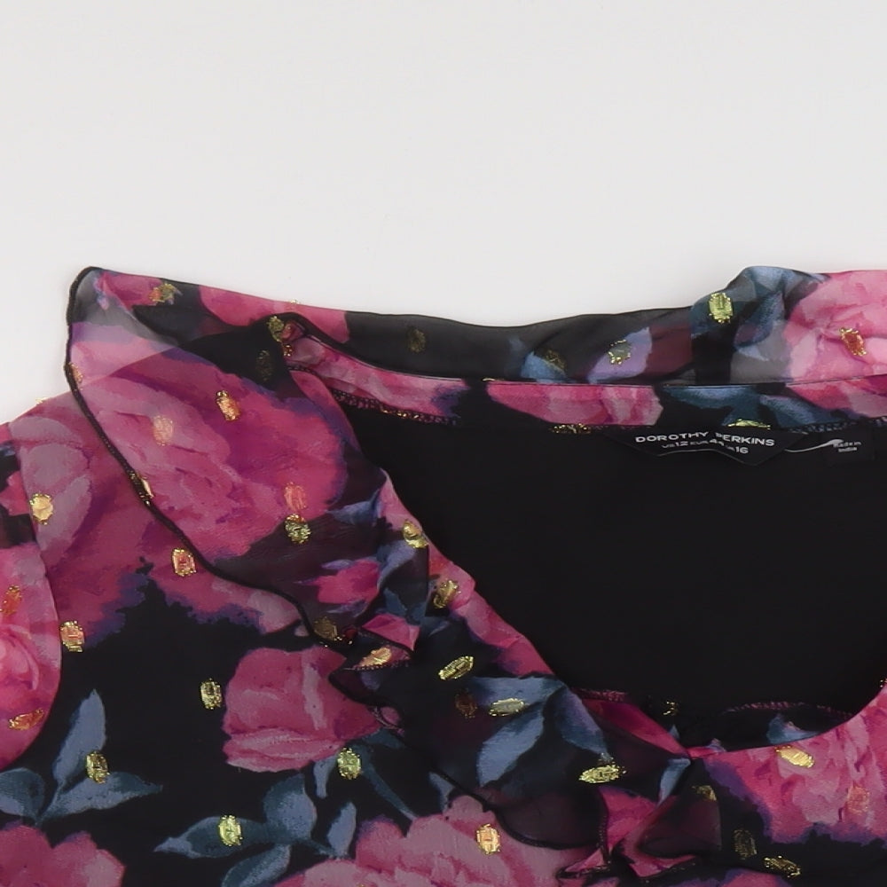 Dorothy Perkins Womens Multicoloured Floral Polyester Basic Blouse Size 16 V-Neck