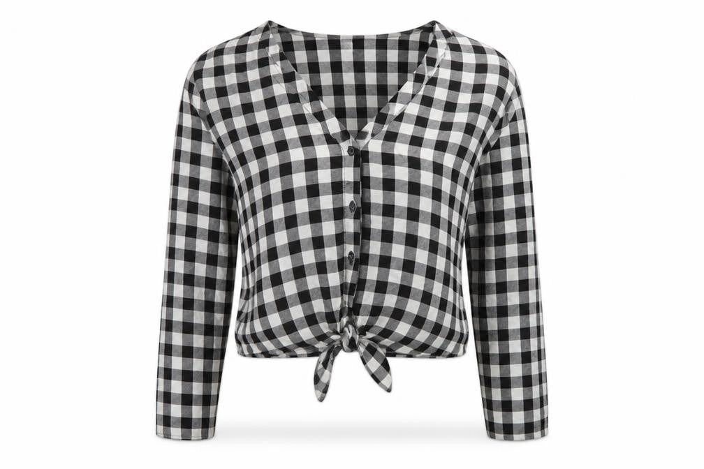 H&M Womens Black Check Viscose Basic Blouse Size 10 V-Neck