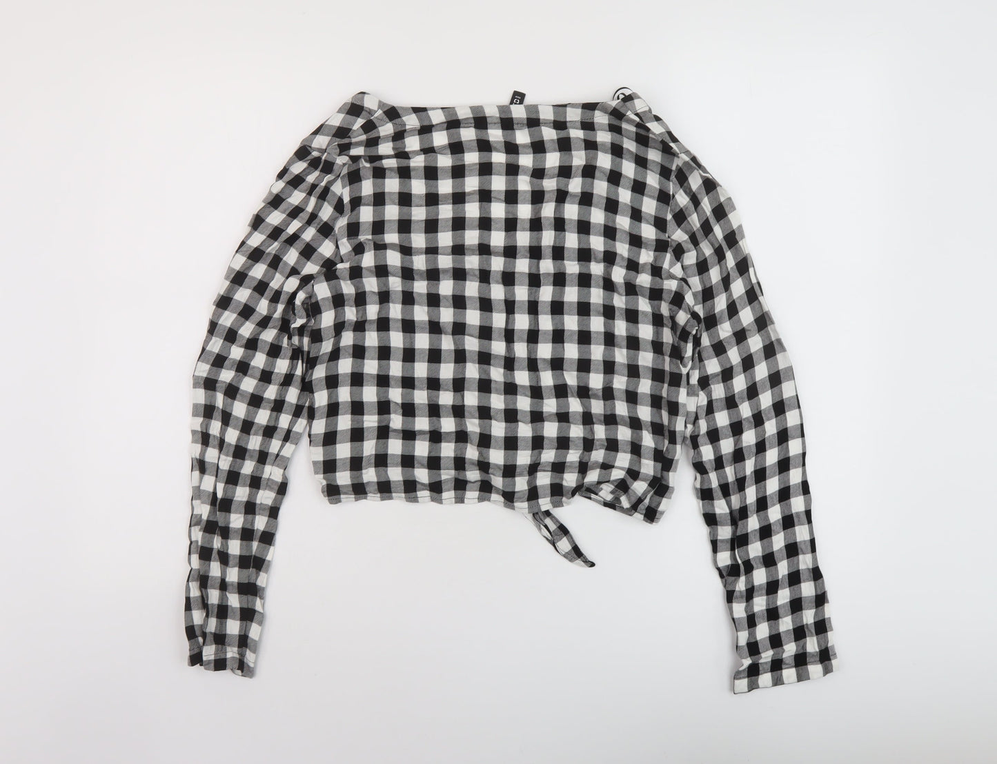 H&M Womens Black Check Viscose Basic Blouse Size 10 V-Neck