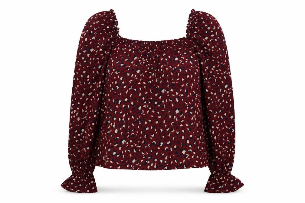 AX Paris Womens Red Animal Print Polyester Basic Blouse Size 12 Square Neck