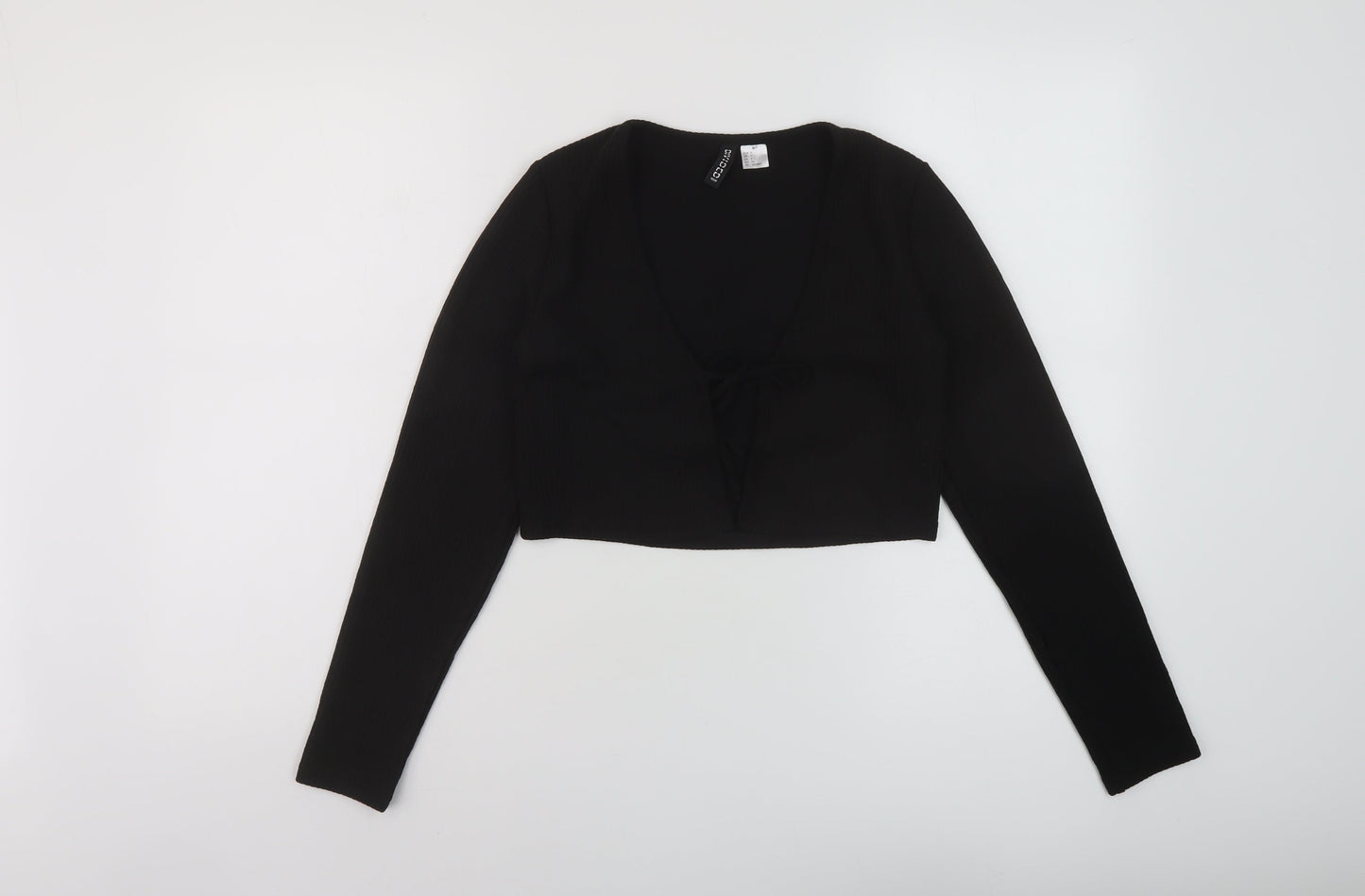 H&M Womens Black Polyester Wrap Blouse Size S Round Neck