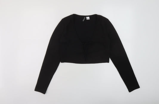 H&M Womens Black Polyester Wrap Blouse Size S Round Neck