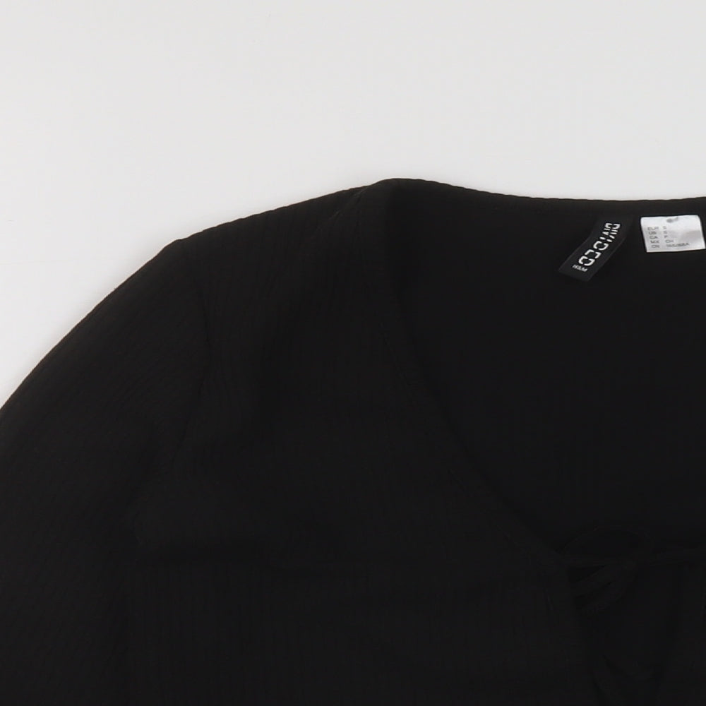 H&M Womens Black Polyester Wrap Blouse Size S Round Neck