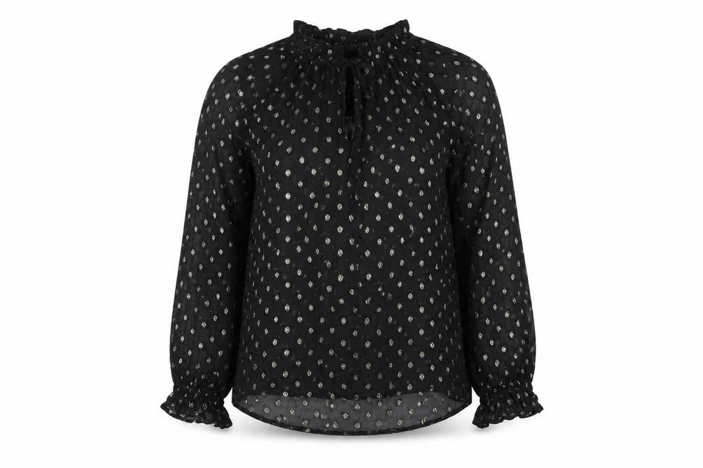 Velvet Womens Black Polka Dot Viscose Basic Blouse Size S Mock Neck