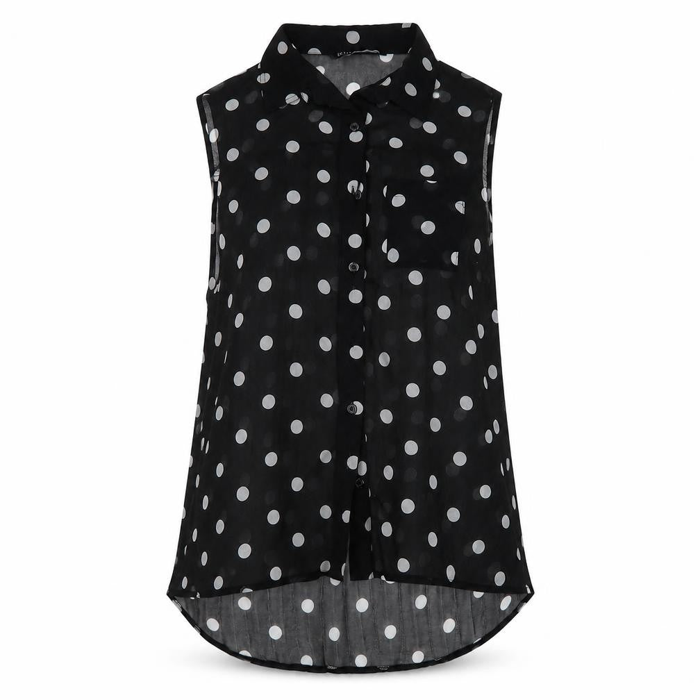 Miso Womens Black Polka Dot Polyester Basic Blouse Size 10 Collared