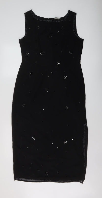Additional front view of Roman women’s black polyester a-line, size UK 14, round neck zip